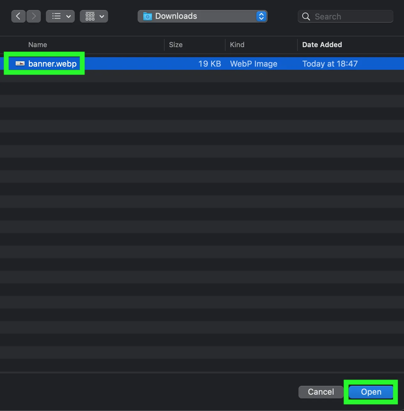 Ventana del Finder seleccionando la imagen banner