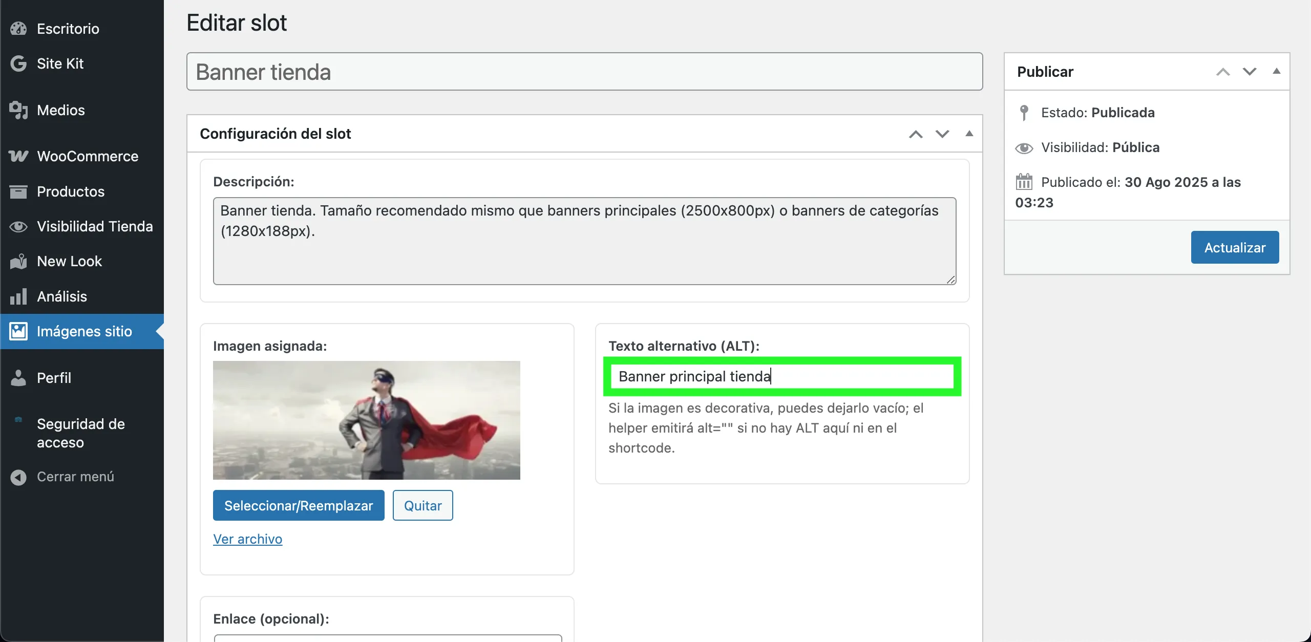 Texto alternativo escrito para identificar el banner