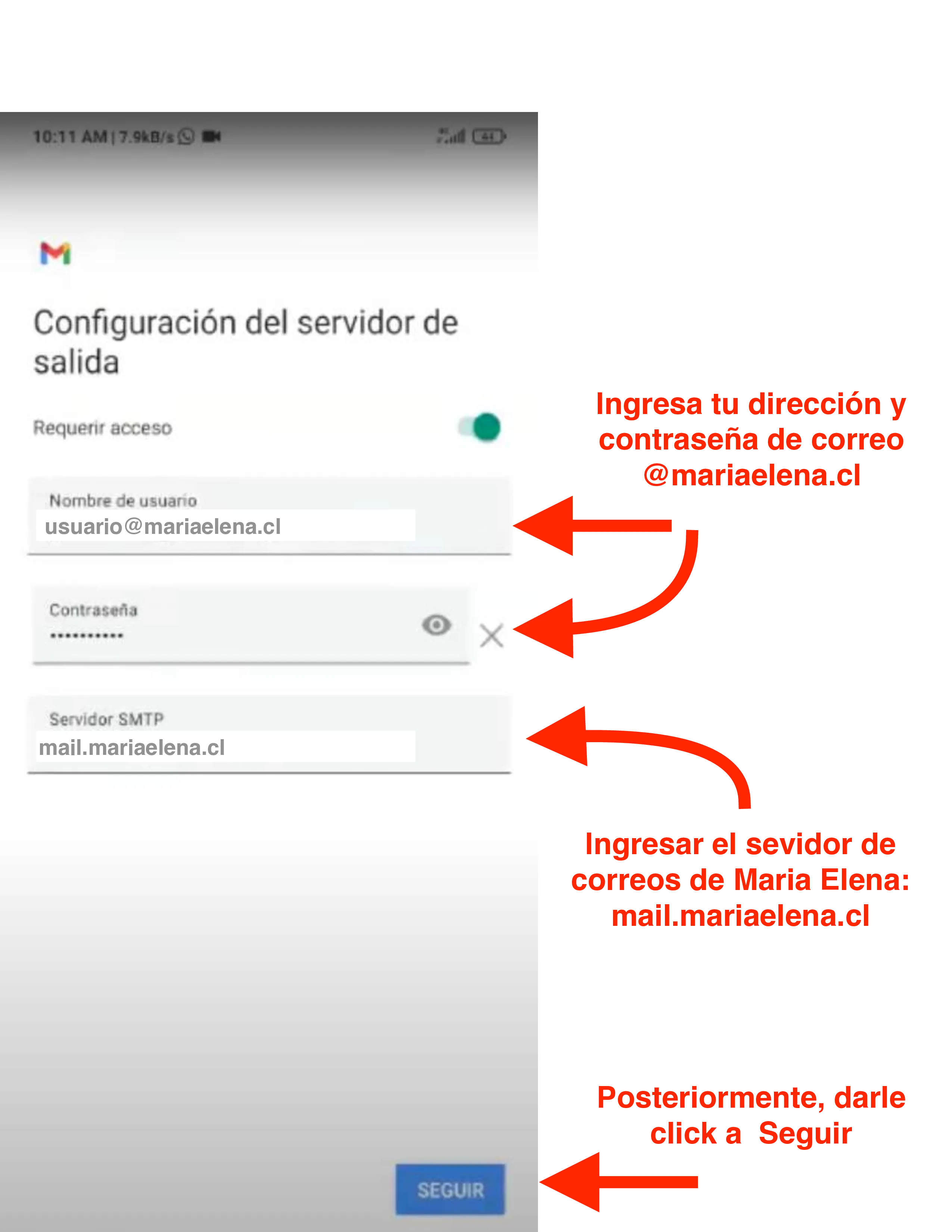 Formulario del servidor de salida con mail.dominio.cl