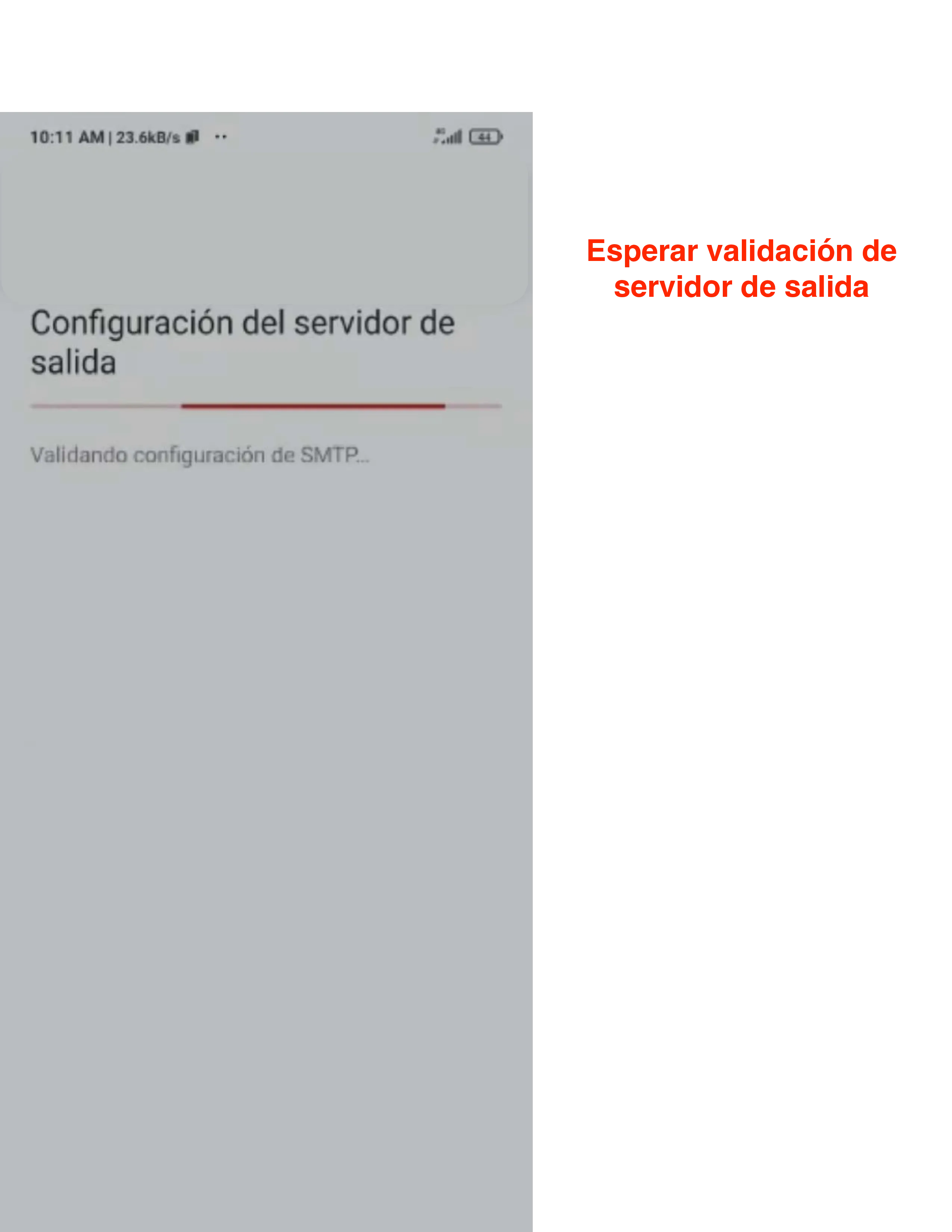 Pantalla de validación del servidor de salida