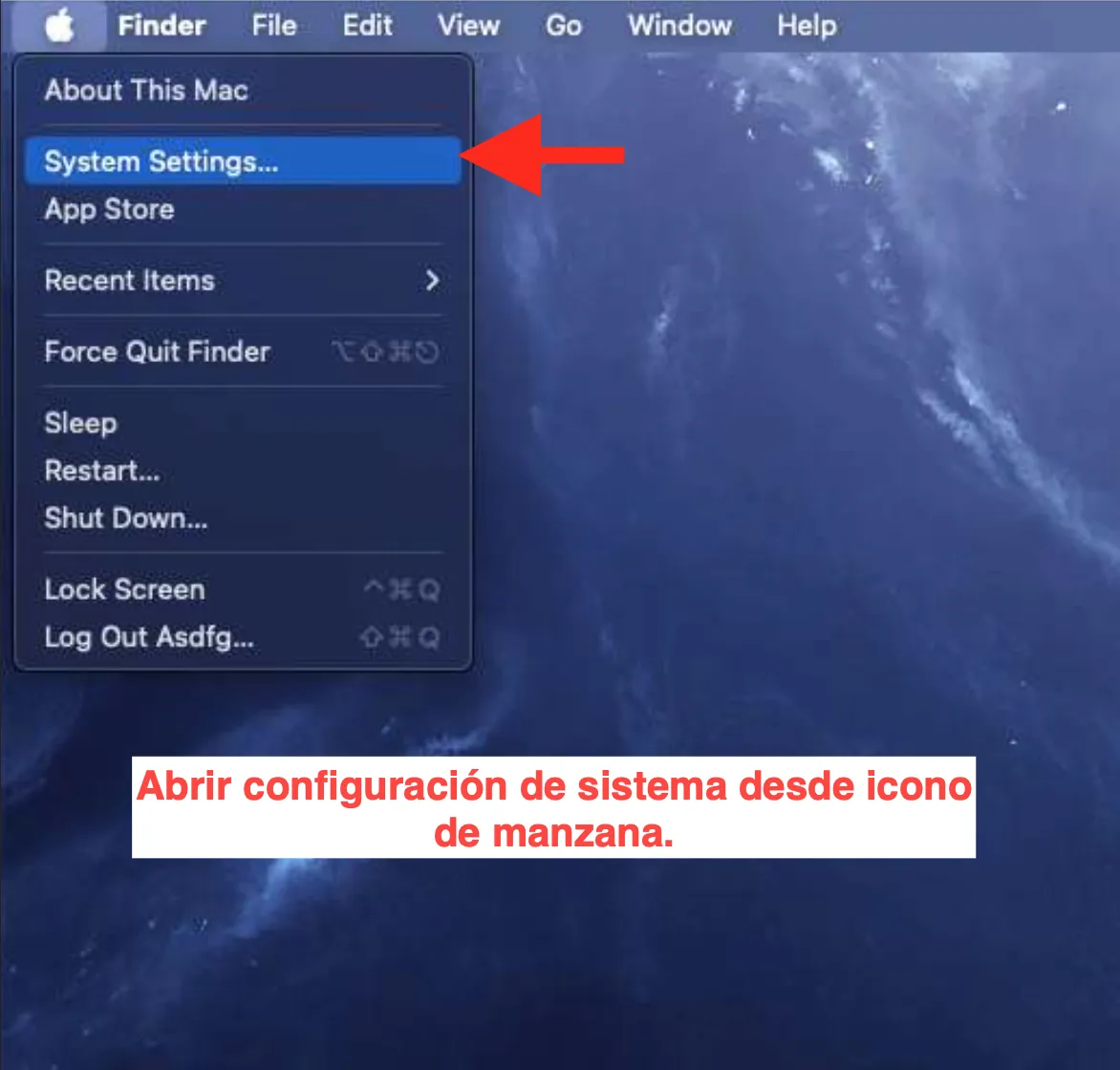 Acceder a System Settings desde el menú Apple