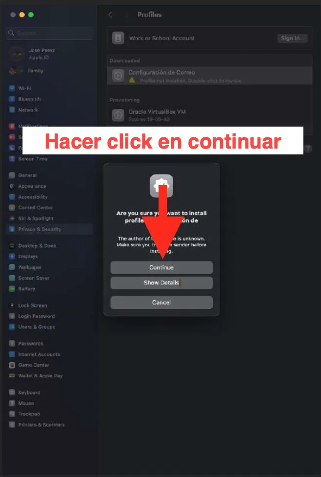 Confirmar la instalación del perfil
