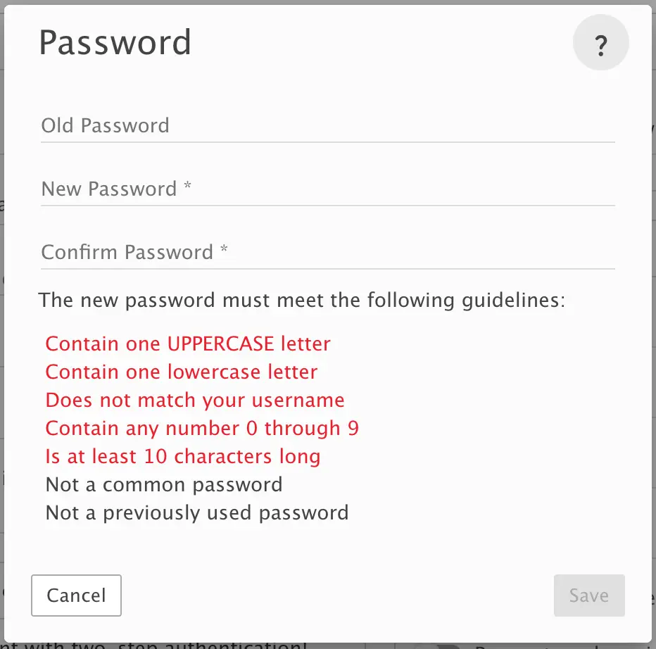 Formulario de cambio de contraseña